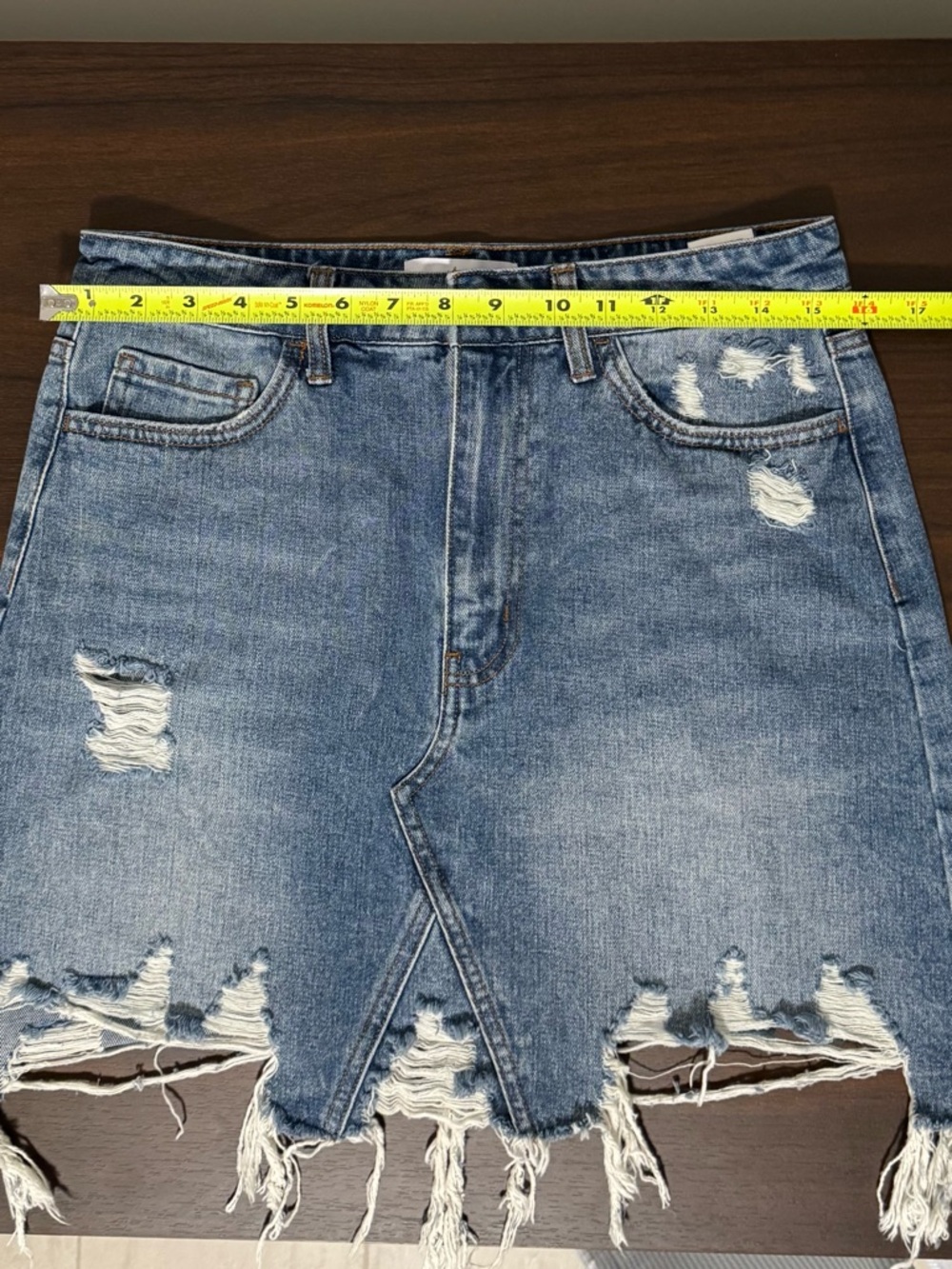 VERVET Distressed Denim Mini Skirt Medium Raw Hem Blue Jean Skirt - Picture 10 of 12